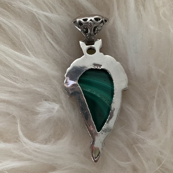 Green Malachite/925 Sterling with green peridot stones Pendant - Picture 2 of 2